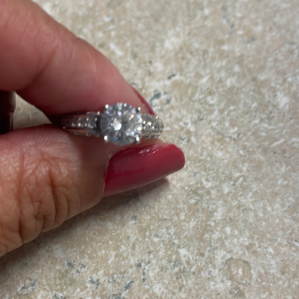 White gold cz ring with diamond accent